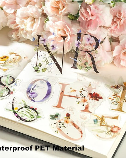 Miyouluna 216PCS Floral Alphabet & Number Stickers Set, Waterproof Letter PET Stickers for Scrapbooking, Journaling, DIY Crafts, Card Making