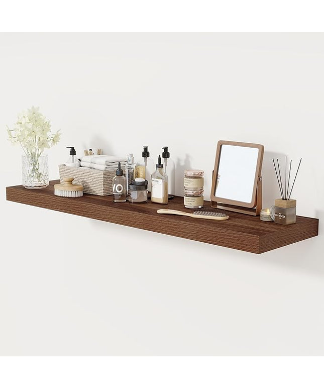 Floating Shelves 48 Inch Long, 12 Inch Deep Floating Shelves for Wall, 48 x 12 Large Wall Shelves for Home Storage & Display, 2" Thicked Floating Shelf for Bedroom, Living Room, Walnut Color, 1 Pack