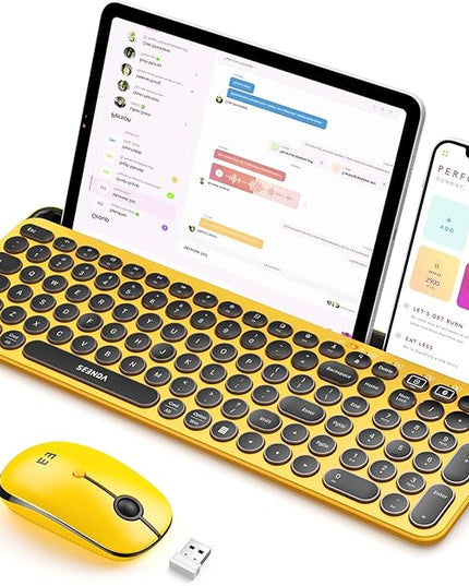 seenda Bluetooth Keyboard and Mouse for iPad, CTU-301 Wireless Multi-Device Connection Bluetooth+2.4G Keyboard Mouse Combo with Tablet Holder for iPad/MacBook/Windows, iOS/Andriod/Phone, Yellow