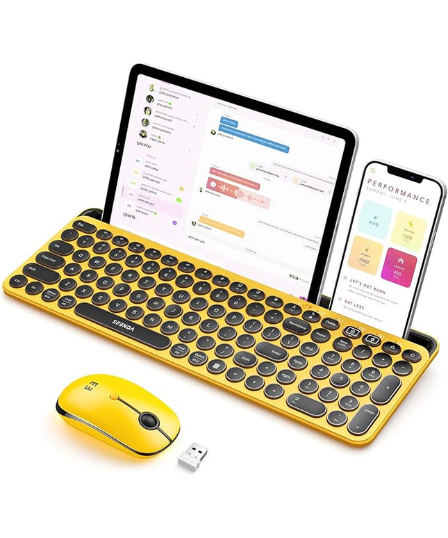 seenda Bluetooth Keyboard and Mouse for iPad, CTU-301 Wireless Multi-Device Connection Bluetooth+2.4G Keyboard Mouse Combo with Tablet Holder for iPad/MacBook/Windows, iOS/Andriod/Phone, Yellow
