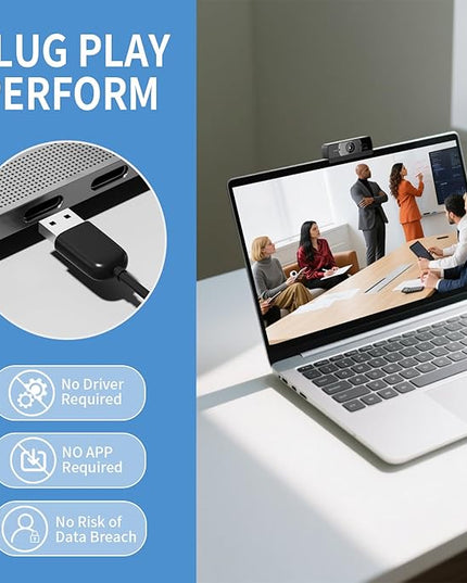 4K Webcam for PC, Full HD Video Calling, HD Light Correction, Works with Skype, Zoom, FaceTime, Hangouts, PC/Mac/Laptop/MacBook/Tablet