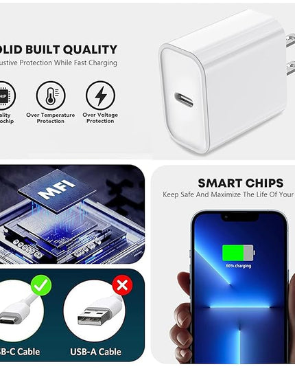 iPhone 14 13 Charger, 2Pack 20W Fast Charging Type C Block (MFI Certified) Rapid Speed USB C Wall Charger Lightning Cable Cord Apple Chargers for iPhone 14 Pro Max 14 Plus 13 12 11 Pro SE XS XR X iPad