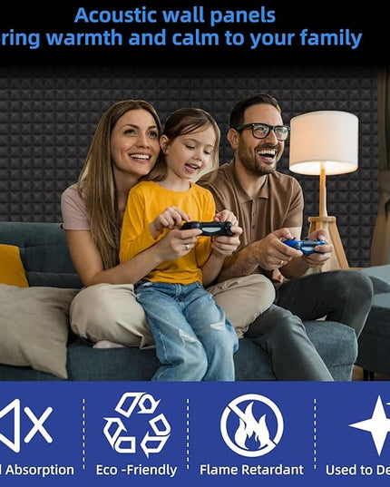 Upgraded 48 Pack Self-Adhesive Acoustic Panels,35kg/m³ High-Density Sound Proof Foam Panels for Walls, 2" X 12" X 12" Fast Expand Soundproof Wall Panels-Absorbs Sound & Eliminates Echoe