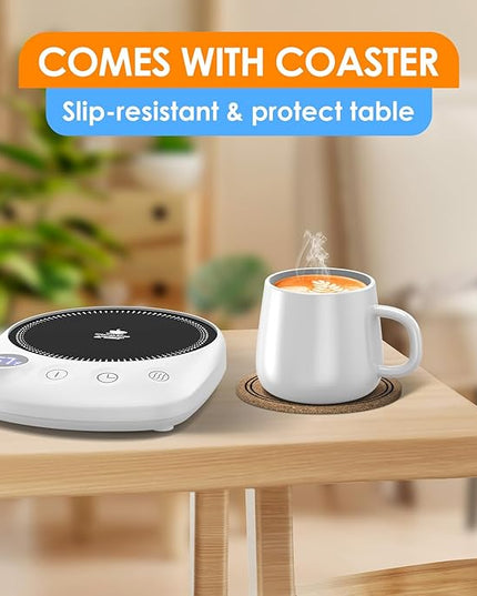 KitchekShop Coffee Mug Warmer - Fastest Heating & Highest Temperature, Coffee Cup Warmer for Desk Auto Shut Off, 4 Temp Settings & 1-12H Timer, Smart Electric Beverage Warmer for Coffee Candle (White)