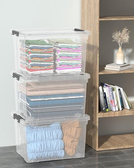 40 Quart Large Plastic Storage Bins with Lids, Clear Storage Tote with Wheels, 4 Packs