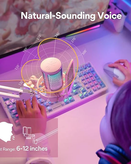 MAONO Gaming USB Microphone with Noise Cancellation, Streaming mic for PC Computer MAC PS4 PS5, All-in-One Kit with Mute, Monitor for Recording, Podcast, Twitch, YouTube, Discord, DGM20S Pink
