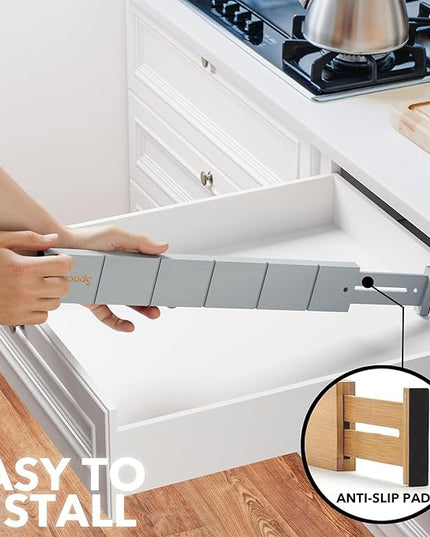 SpaceAid Bamboo Drawer Dividers with Inserts and Labels, Kitchen Adjustable Drawer Organizers, Expandable Organization for Home, Office, Dressers, 10 Dividers with 24 Inserts (17"-22" Gray)