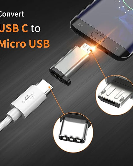 USB-C to Micro USB Adapter, 3-Pack USB Type C Female to Micro USB Male Converter USB C to Micro B 2.0 Charge & Data Sync Compatible with Samsung Galaxy S7 S6 J7 Note 5 Kindle Ps4 and More -Grey
