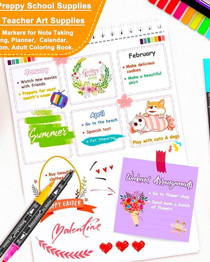 Soucolor Art Brush Markers Pens for Adult Coloring Books, 36 Colors Numbered Dual Tip (Brush and Fine Point) Marker Pen for Note taking Planner Hand Lettering Calligraphy Drawing Journaling