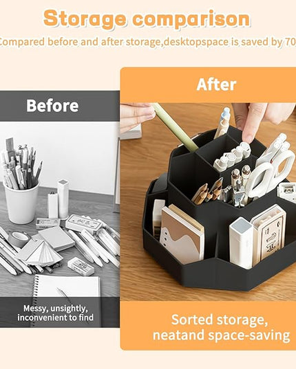Pencil Pen Holder for Desk,9 Slots 360 Degree Rotating Desk Organizers,Desktop Storage Stationery Supplies Organizer, Cute Pencil Cup Pot For Office, School, Home(Black)