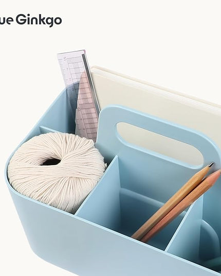 BLUE GINKGO Stackable Organizer Caddy – Korean-Made Portable Tote for Bathroom, Office, Crafts, or School Supplies (Rectangle, Blue)