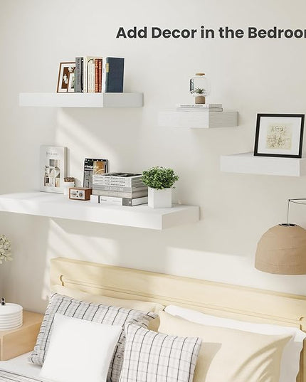 Heimlove 12 Inch Deep Floating Shelves, 16 x 12 inches Long Wall Shelf, Large Extra Display Shelf & Storage Shelf, Rustic Wood Wall Shelves for Fireplace Mantel, White - 2Pack