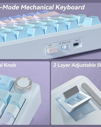 SOLAKAKA A75 75% Wireless Mechanical Keyboard, Hot Swappable Gaming Keyboard with Multifunction Knob & RGB, Gasket Mounted Creamy Keyboard, PBT Keycaps, Compact Layout for Win/Mac/PC
