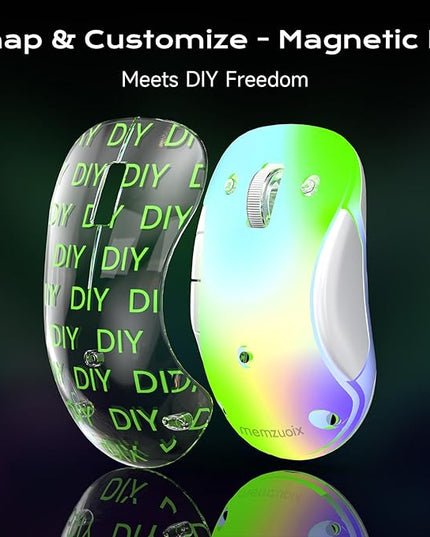 memzuoix 2.4G LED Wireless Mouse, Rechargeable Ergonomic Mouse with Detachable Cover, 1400 DPI Portable Optical Computer Mouse with USB Receiver for Laptop, PC, Desktop and MacBook, 5 Buttons-Green