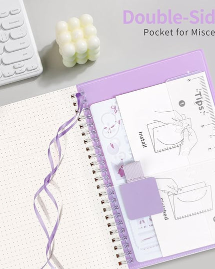AHGXG Bullet Dotted Journal - Dot Grid Spiral Notebook A5, 160 Pages, 100 GSM Thick Paper, Waterproof Plastic Cover Journals for Bullet Journaling, Sketching, 5.7" x 8.3", Purple