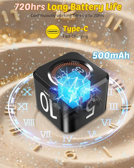 Digital Pomodoro Timer Cube 5/10/25/50min, Visual Productivity Flip Timer for Kids Classroom Desk, Custom Countdown, Silent and Sound Mode for ADHD Study Work Game Kitche(Black)