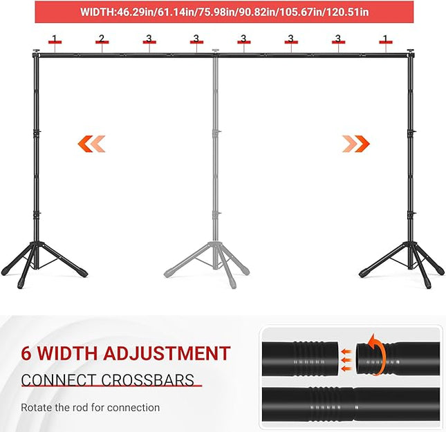 JSungo 10x6.5 FT Backdrop Stand for Parties, Adjustable Photo Backdrop Stand Kit with Carrying Bag, Portable Background Stand Backdrop for Wedding, Photoshoot, and Photo Studio
