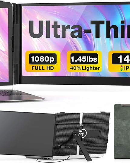 Laptop Screen Extender, 14-Inch Ultra-Thin & Lightweight, 1080P FHD Portable Travel Monitor, Plug & Play, Laptop Extended Monitor Portable for 13-17 Inch Laptops, Compatible with Win/Mac/Chrome/Linux