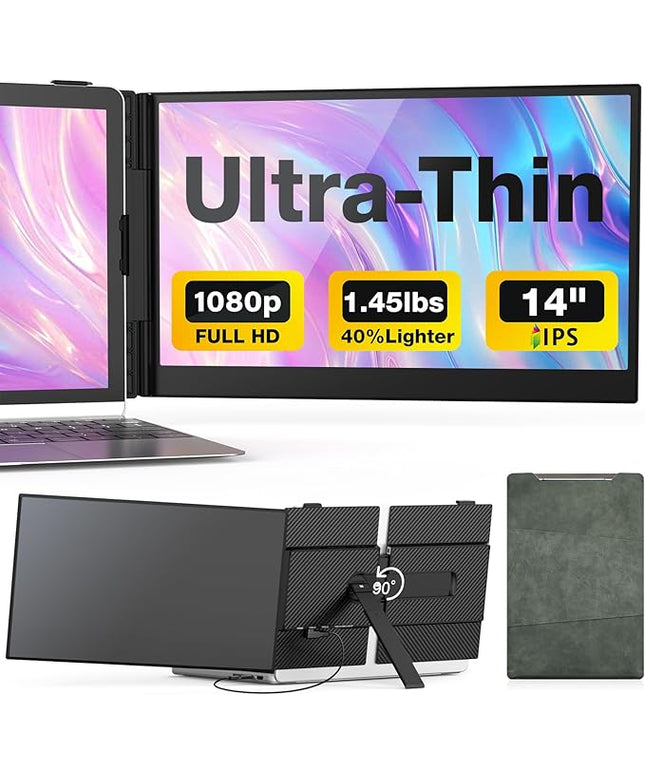 Laptop Screen Extender, 14-Inch Ultra-Thin & Lightweight, 1080P FHD Portable Travel Monitor, Plug & Play, Laptop Extended Monitor Portable for 13-17 Inch Laptops, Compatible with Win/Mac/Chrome/Linux
