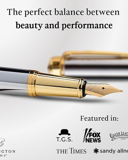 Ellington Pens Luxury Fountain Pen Set - Smooth Medium Nib - Includes 3 Ink Cartridges, Refillable Ink Converter, Gift Box - Fountain Pens For Writing, Calligraphy, Journaling (The Presidential Oath)