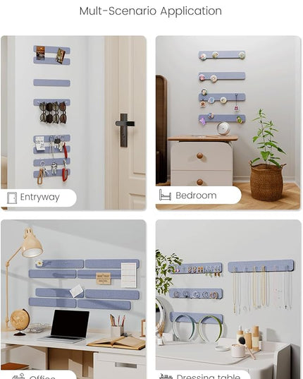Fluxynara Cork Board Alternative Felt Strip Board 8-Pack 13"x2", Office Pin Board with 50 Push Pins, Adhesive Install for Bedroom Door & Home Office(Soft Periwinkle)