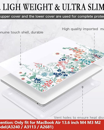 CISSOOK for MacBook Air 13.6 Inch Case 2022 2023 2024 2025 Release Model A2681 A3113 A3240, Matte Frosted Hard Shell Cover with Keyboard Cover for MacBook Air 13.6 M2 M3 M4 - Wildflowers