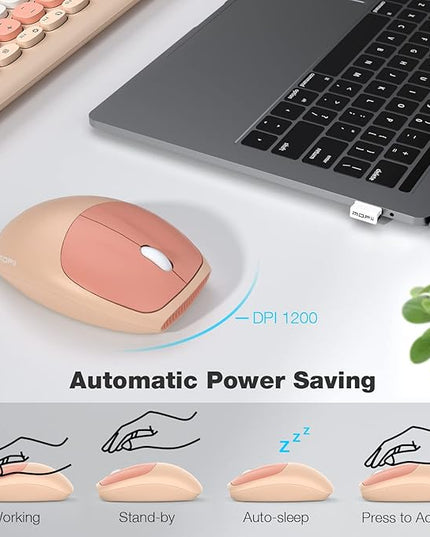 MOFII Wireless Keyboard Mouse Combo, Colorful Compact Full Size Wireless Keyboard and Mouse Set 2.4G Ultra-Thin Sleek Design for Windows, Computer, Desktop, PC, Notebook- Milk Tea Colorful