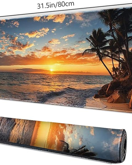 Galdas Gaming Mouse Pad XXL XL Large Mouse Pad Mat Long Extended Mousepad Desk Pad Non-Slip Rubber Mice Pads Stitched Edges Thin Pad (31.5x11.8x0.12 Inch)-Sunset Beach