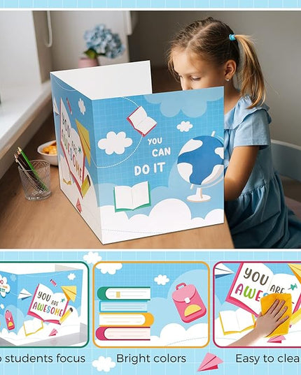 24 Pcs Privacy Boards for Student Desks Bright Colored Classroom Desk Divider Trifold Table Desk Privacy Panel Folders Screen Partition for School Teacher Student Study Test Home(Elegant)