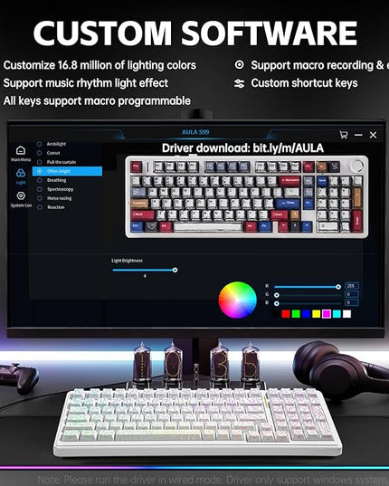 LEOBOG Aula Keyboard, F99 Wireless Mechanical Gaming Keyboards, Hot Swappable Custom Creamy RGB Backlit Computer Keyboard,BT5.0/2.4GHz/USB-C,Topographic Side-Printed Keycaps, Switch