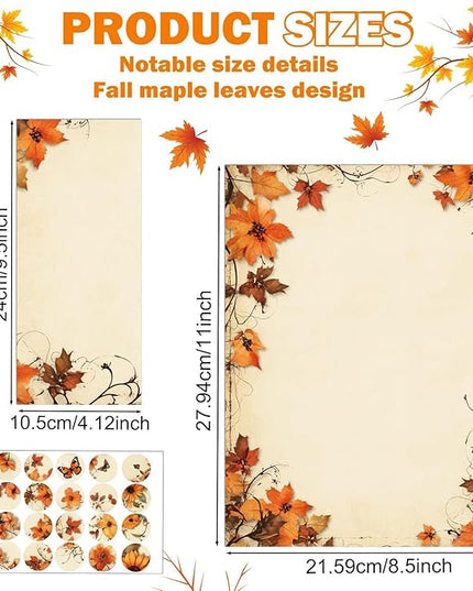 EggSun 250Pcs Fall Thanksgiving Stationery Paper and Envelope Set with 100 Letterhead Papers and 50 Envelopes, 10 Design for Letter Writing Invitations Computer Holidays Party Notes, 8.5x11 Inch-Leaf