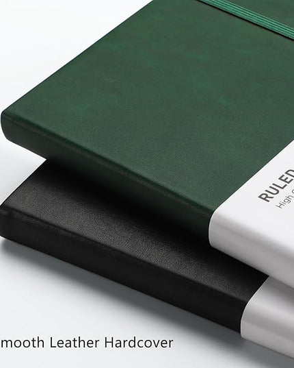 RETTACY Lined Journal Notebook, 192 Numbered Pages, A5 Medium Size (5.7'' x 8.3''), for Men & Women, Journaling, Writing, Work & Office, Leather Hardcover, 100 GSM Thick Paper (Dark Green)