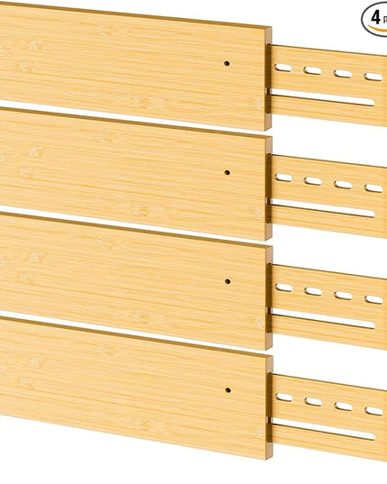 Bamboo Drawer Dividers 4" High, 12.8-18" Adjustable Drawer Organizers for Clothes,Expandable Dresser Separators in Bedroom/Kitchen/Bathroom/Office Organization and Storage,4 Pack