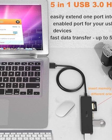 USB Hub 3.0 Splitter, TSUPY USB 3.0 Hub Multi USB Adapter Port Expander with 4ft Cable, SD/TF Card Reader & 3 USB 3.0 Ports Compatible for PC, Laptops, Surface Pro, MacBook, iMac Pro