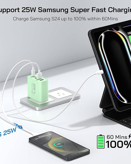 2Pack USB C Fast Charger Block, 60W 5-Port USB C Wall Charger 30W Type C Charging Block, 2USB C+3USB A PPS/PD 3.0 Multiport Charging Cube for iPhone 17 16 15 14 Pro Max,for Galaxy S25 S24 Ultra, i Pad