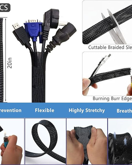 ELII 327 PCS Cable Management Kit 4 Cable Cable Sleeves,65 Cable Clips with 13Cord Holders,25 Roll Cable Organizer Straps,200 Fastening Cable Ties,20 Cable Zip Tie Mounts for Computer (Black)