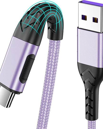 Durcord USB C Charger Cable, 2Pack 10ft Fast Charging USB Type C Cord Cable for Android Phone Pad Laptop, USB A to USB C Type C Charger Cable Compatible with iPhone 15 Pro/Plus/Max-Light Purple