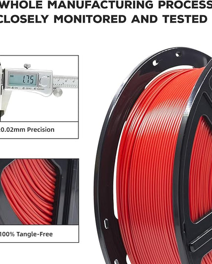 FLASHFORGE PLA Filament 1.75mm Red, 3D Printer Filament 1kg (2.2lbs) Spool, Dimensional Accuracy +/- 0.02mm, 3D Printing Filament Easy to Use and Fits for Most FDM 3D Printers