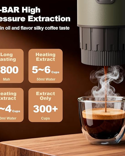 Portable Espresso Maker, 3 in 1 Coffee Maker Set with Carrying Bag and Coffee Stand, Coffee Machine Works with Ground Coffee & Capsule Pod, Self-Heating Brewer with USB-C for Travel, Hiking, Office