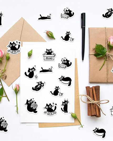 500 Pcs Cute Black Cat Sticker for Teen - Sticker Graphic - Cartoon Stickers for Water Bottles Laptop Cat Meme Stickers Waterproof Aesthetic Vinyl Decals Stickers for Adults Teens