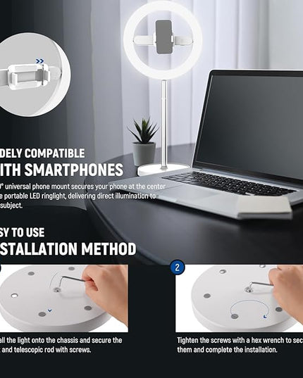 NEEWER Entry Level Version 10" 7W LED Selfie Ring Light with Desk Stand/Phone Holder/3 Modes, CRI85+ 3000mAh Rechargeable Video Conference Lighting for iPhone Streaming Video Recording Makeup, N17