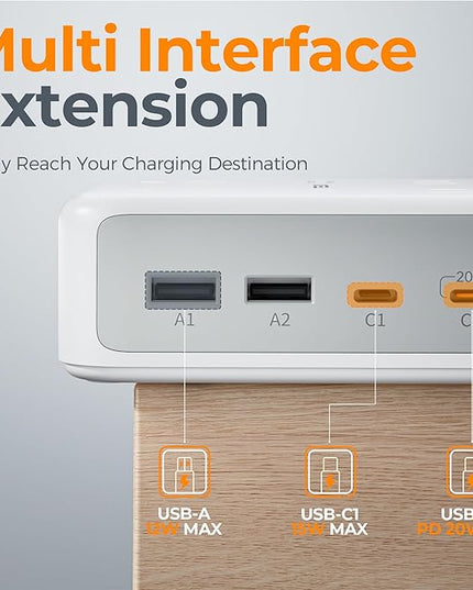 TESSAN Surge Protector Power Strip, 5 Ft Extension Cord Flat Wall Plug with 4 USB (2 USB C) 8 Outlets, 2100J Dual Surge Protection, 20W Multiple Charging Station for Home, Office, College, Dorm Room