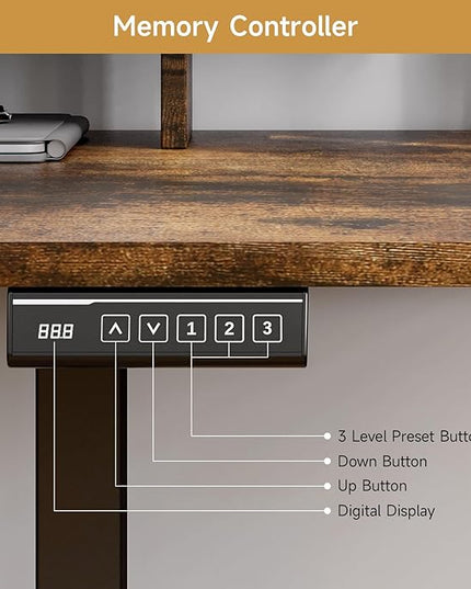 ONBRILL L Shaped Standing Desk with File Cabinet, 55x24'' Electric Stand Up Desk with Monitor and Storage Shelf, Adjustable Height 28-46'' for Home and Computer Workstation, Rustic Brown