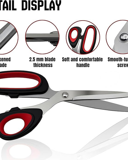 Scissors, 2-pack multi-functional set - stainless steel with comfortable grip. Suitable for handicraft, office cutting, cutting fabric, leather & paper. Ideal for left & right-handed users