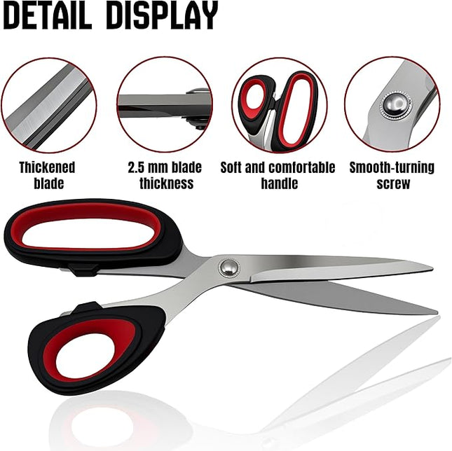 Scissors, 2-pack multi-functional set - stainless steel with comfortable grip. Suitable for handicraft, office cutting, cutting fabric, leather & paper. Ideal for left & right-handed users