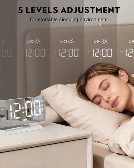 SZELAM Digital Clock,Alarm Clock Bedside,7.3'' Large LED Mirror with Date Display,Dual Alarm with 3 Mode,Brightnee Adjust,DST,Snooze Function,USB C Charging Port,5 Levels Volume for Desk Bedroom Teens