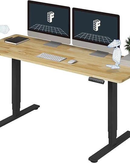 FlexiSpot E6 Solid Wood 3-Stage Dual Motor 63 x 24 Electric Standing Desk, Holds 220 lbs, Adjustable Height w/ Memory Presets, Butcher Block Rubberwood Desktop & Black Frame, Ships in 2 Boxes