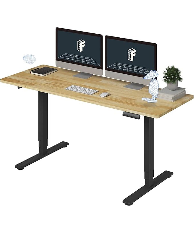 FlexiSpot E6 Solid Wood 3-Stage Dual Motor 63 x 24 Electric Standing Desk, Holds 220 lbs, Adjustable Height w/ Memory Presets, Butcher Block Rubberwood Desktop & Black Frame, Ships in 2 Boxes