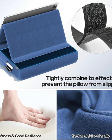 KDD Tablet Pillow Stand, Multi-Angle Viewing Ipad Holder for Lap, Bed and Desk, Foldable Soft Pad Dock with Stylus Mount Compatible with Ipad Pro 12.9, 10.5, 11, Air, Mini, Phones, Books, E-Reader