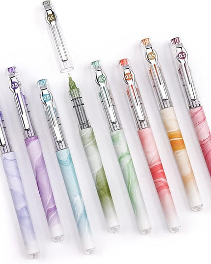 WRITECH Liquid Ink Rollerball Pens: Multi Colored 0.5mm Extra Fine Point Tip Rolling Roller Ball Pen 8ct Assorted Colors for Journaling Smooth Writing Note Taking No Bleed & Smudge & Smear
